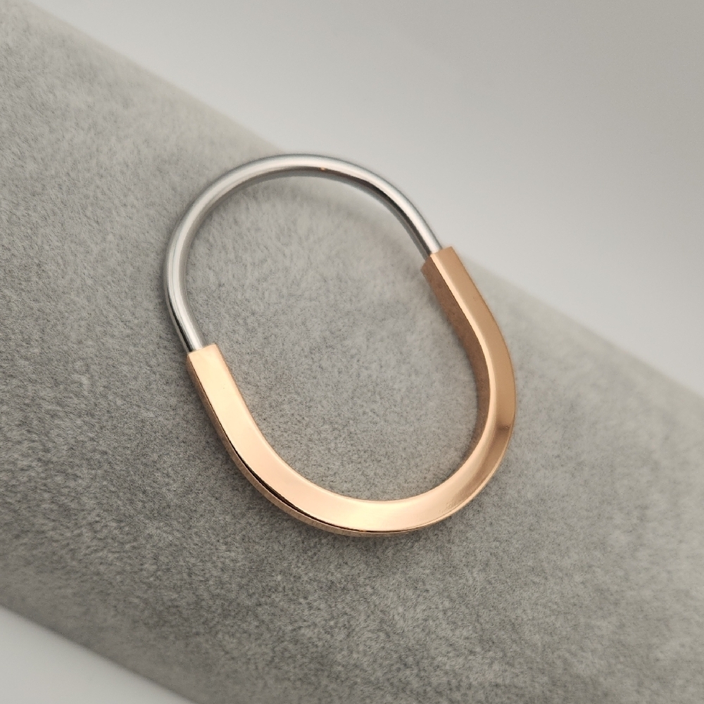 Modern Two-Tone Oval Link Bracelet | Silver Tone & Rose Gold | 18K Gold Plated
